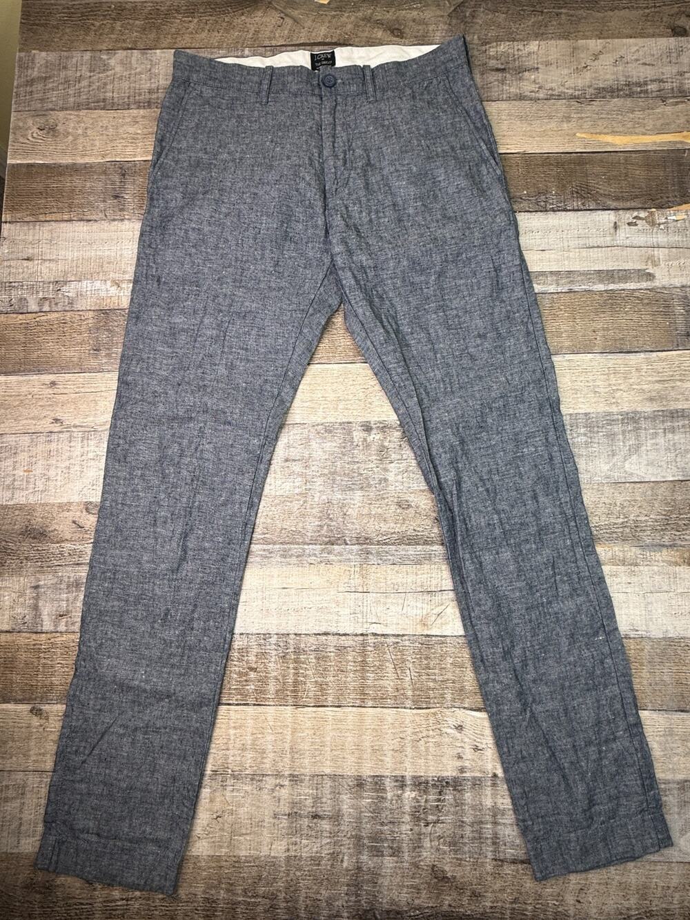 J Crew Linen Cotton Blend Pants Men 30x32 The Driggs Blue Slim Fit Chambray